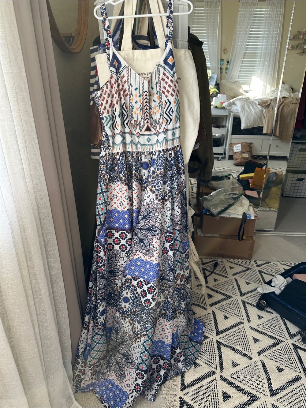 Never worn like new Blue and White Patchwork Maxi Dress